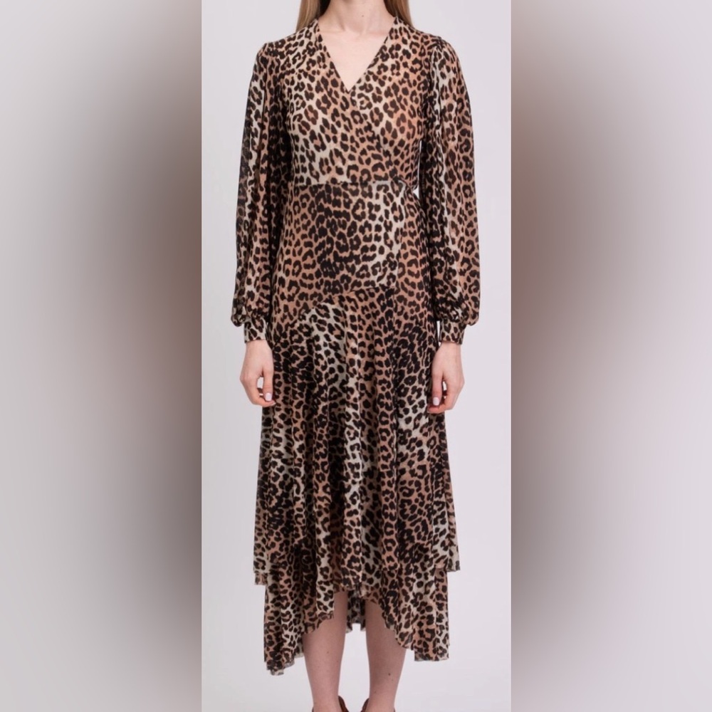 GANNI Midi Wrap Dress EU34 US2 UK6 Lined Leopard Pattern V-Neck
NWT - Picture 2 of 12